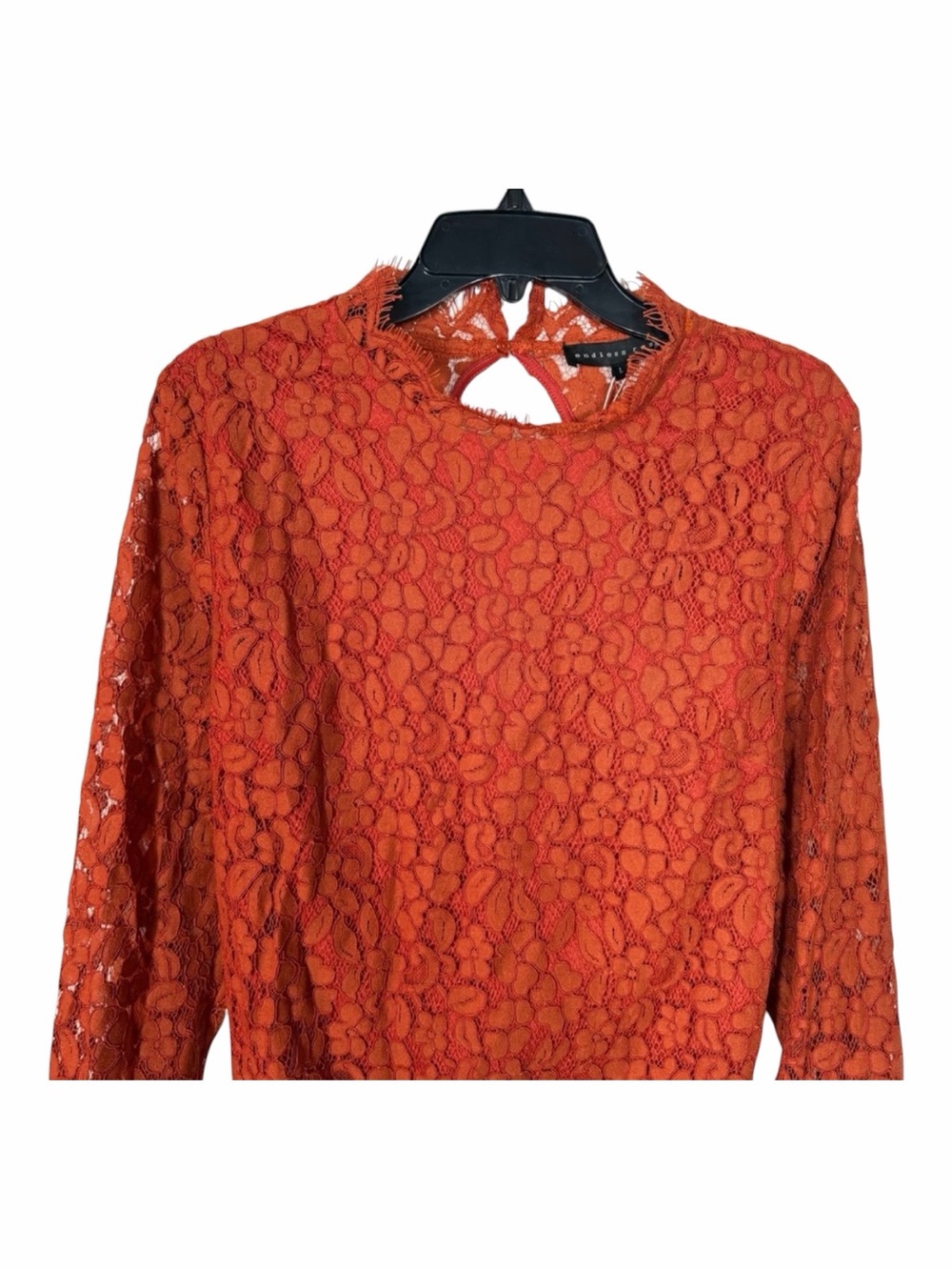 Endless Rose NWT Women’s Rust Orange Lace Long Bell Sleeve Bodysuit Size Large. - Picture 8 of 16